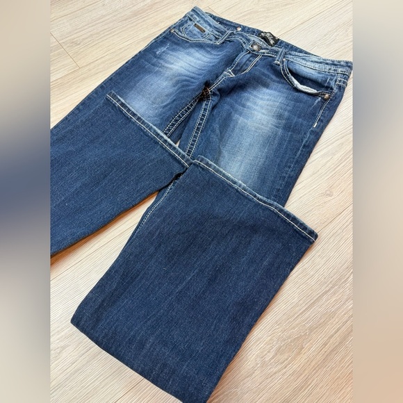 Rerock For Express Womens Boot Cut Medium Wash Y2K Thick Stitch Blue Jeans Sz 8L - Picture 8 of 11